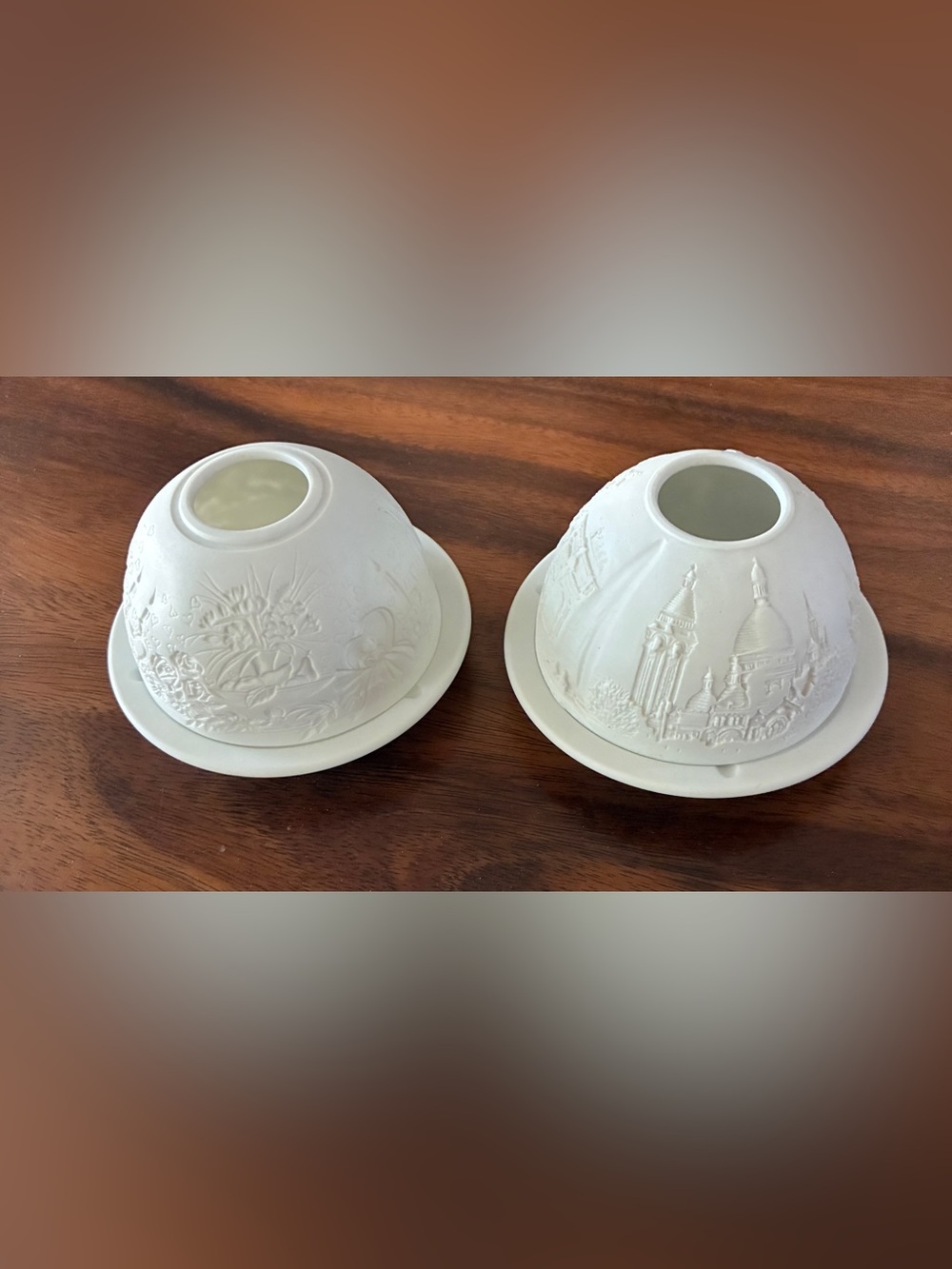 Bernardaud Limoges France Porcelain Bisque Lithophanie Set of 2 Fairy Lamps